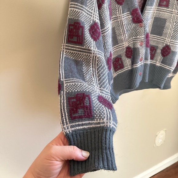 Vintage Jantzen • Button Cardigan Sweater Floral Folklore Med Oversized Academia - Picture 6 of 8